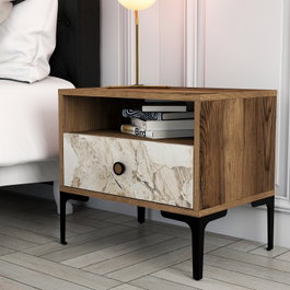 Hanah Home Lizbon 531 Mesilla de Noche Nogal y Blanco